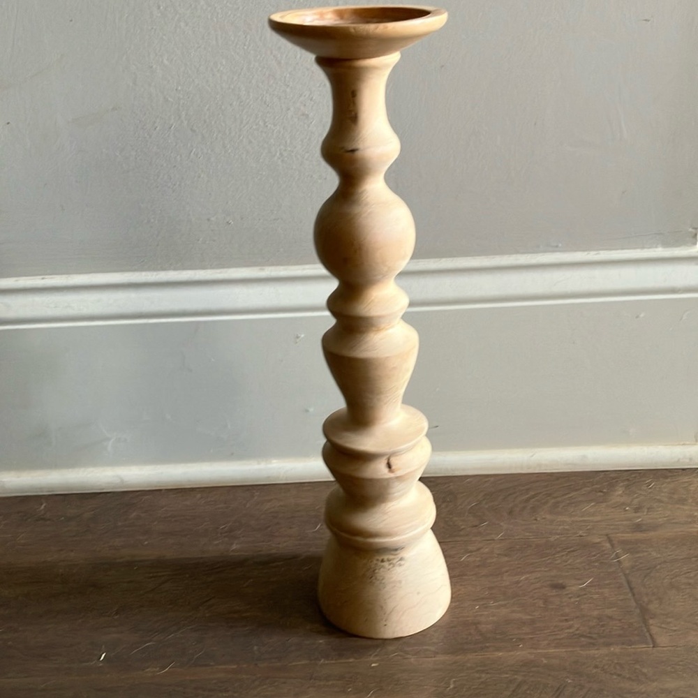 Hand turned artisan Elegant Tan Wooden Candle Holder pottery barn-like